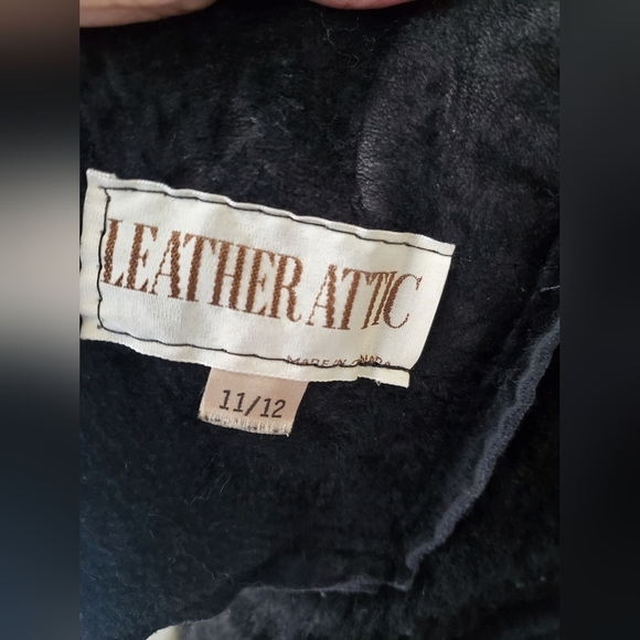 Vintage Black Leather Attic Shearling sheepskin Coat - Picture 9 of 16